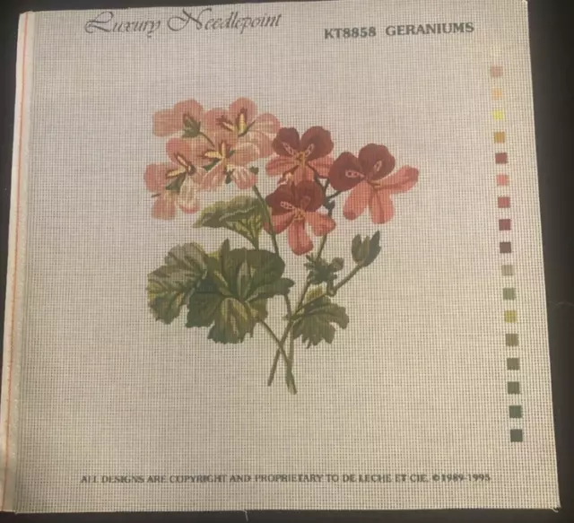 Luxury Needlepoint Tapestry Canvas - Geraniums (47cm x 45cm)