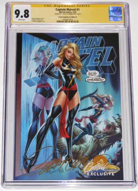 Captain Marvel 1 CGC SS 9.8. Signed J Scott Campbell. Variant Ed B. Brie Larson