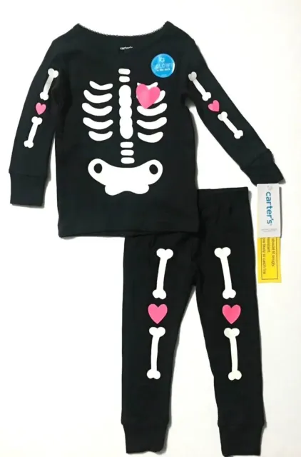 Carter's Toddler Girls Glow-In-The-Dark Halloween Skeleton Pajama Set  Size (10)