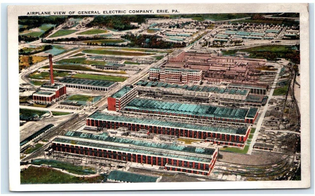 ERIE, PA Pennsylvania ~ Airplane View GENERAL ELECTRIC CO. c1920s  Postcard