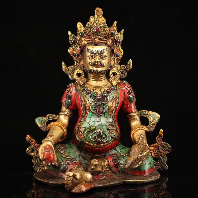 Treasured pure copper inlaid with gemstones and painted God of Wealth