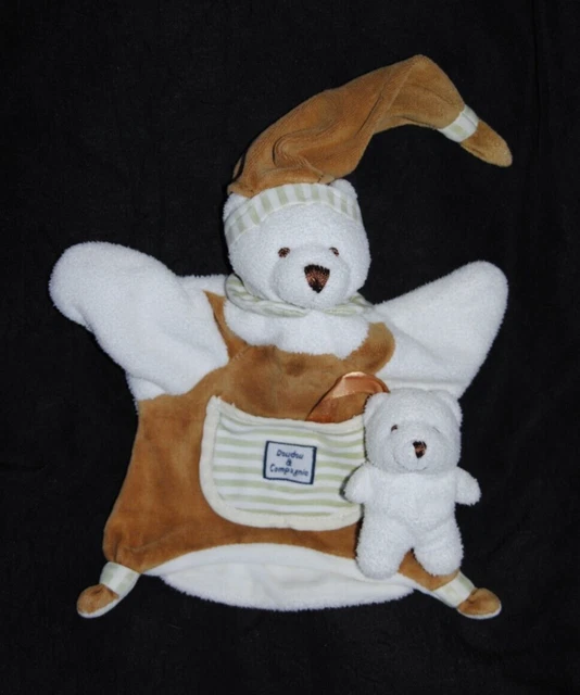 doudou Doudou et compagnie Ours Blanc feuille marron Calin Caline  Marionnette