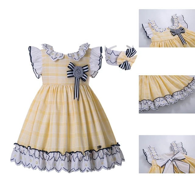 Set abbigliamento pasquale abito frilly bambina con fascia gialla 2-12 anni