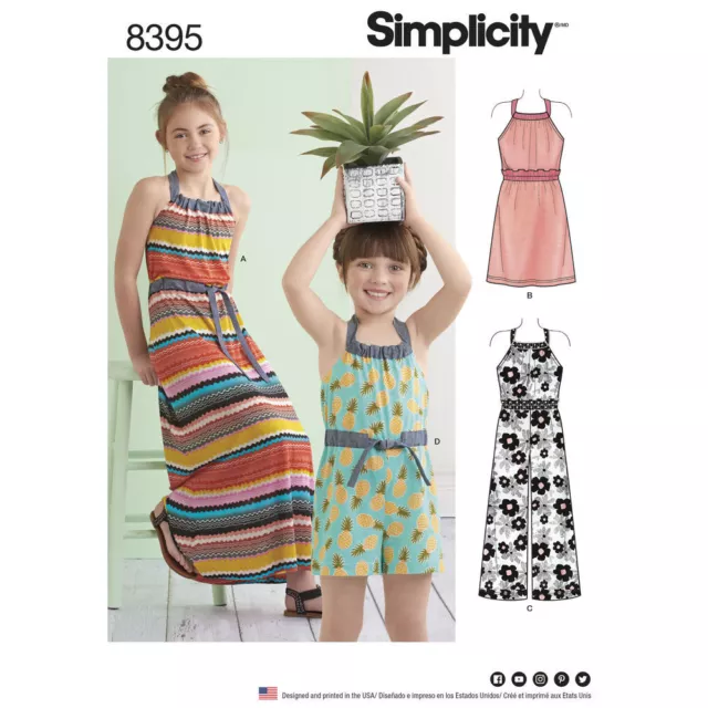 Simplicity Sewing Pattern 8395 Girls 3-6 Halter Dresses & Jumpsuits In 2 Lengths