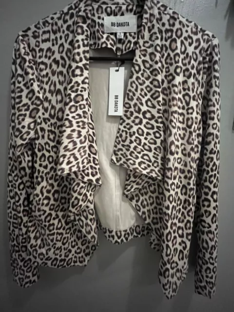 BB Dakota Aleah Drape Front Faux Suede Leopard Jacket Women's Size Small