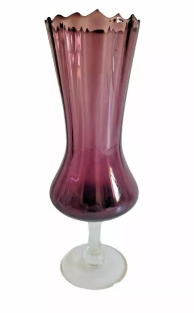 Vintage Amethyst Art Glass Fluted Vase - Stunning Piece