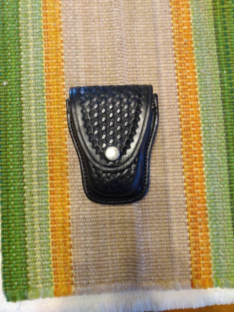 Aker 501 Black BW Leather Hinged Chain Handcuff Case Pouch Holster Carrier
