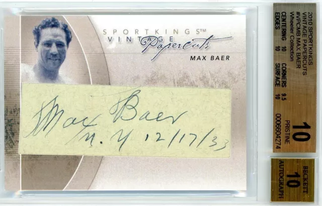 2010 Sportkings Vintage Papercuts 1/1 #Vpcmb Max Baer Bgs Pristine 10 - Auto 10 2010 Sportkings Vintage Papercuts 1/1 #Vpcmb Max Baer Bgs Pristine 10 - Auto 10