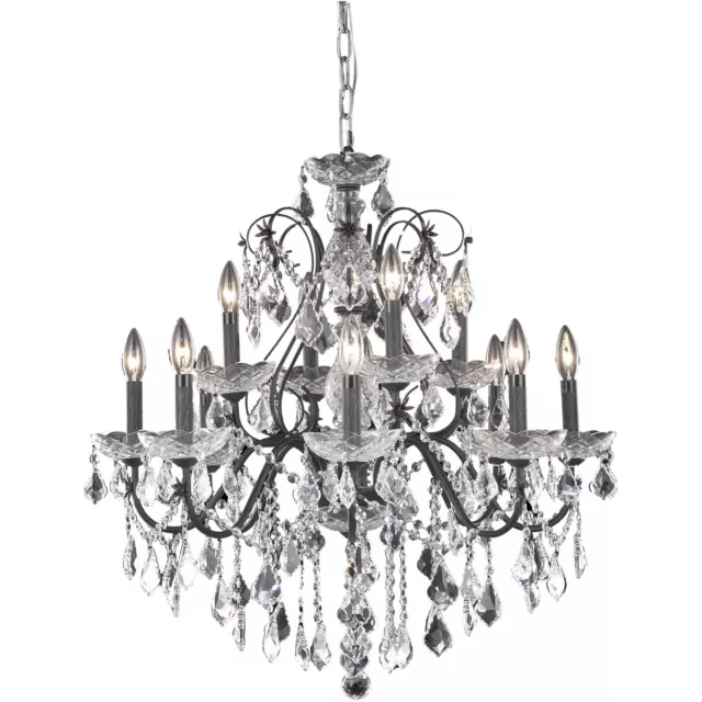 French Pendant Crystal Chandelier Dark Bronze Foyer Dining Room 12 Light Fixture