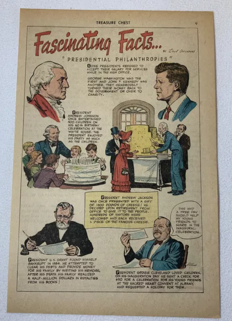 1966 Cartoon Pagina ~ George Washington, John F Kennedy,Ulysses Grant, Più