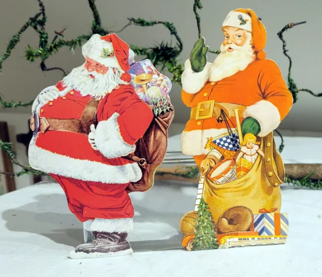 Two Santa Claus Paper Ornament. Advertising Orn. Broadway NY. Emigrant NY.