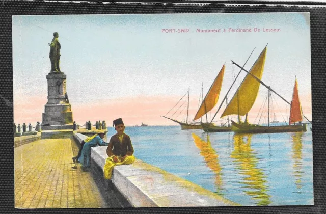 CPA CARTE POSTALE EGYPTE PORT SAÏD Monument Ferdinand de Lesseps