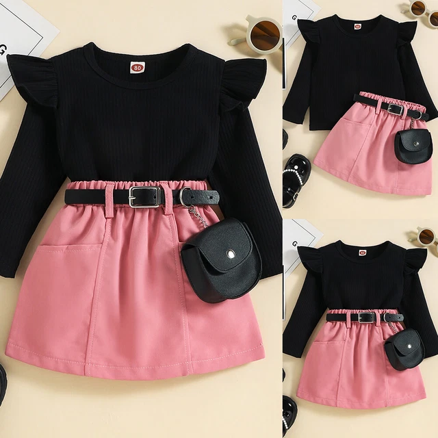 Toddler Girls Ruffle Long Sleeve Tops Skirt Party Kids Outfit Dress Clothes Set