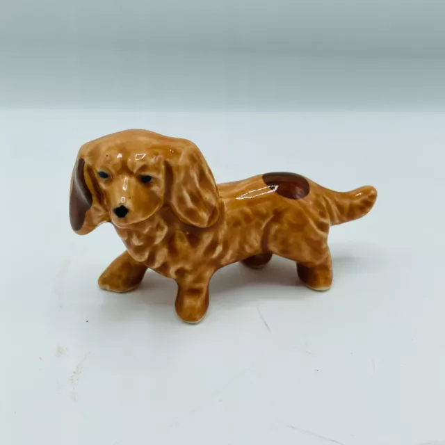 Vintage Porcelain Dog Figurine Long Hair Dachshund Brown