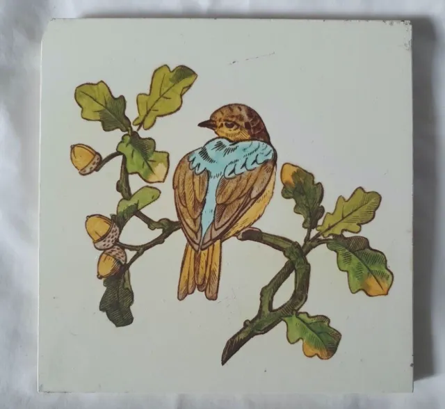Antique H Painted Minton Bird Design 6 Inch Antique Tile (B)