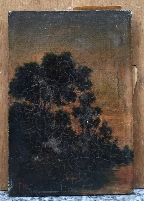 Petit Tableau Ancien Huile Paysage Arbres Theodore Rousseau ? 1873 À Restaurer