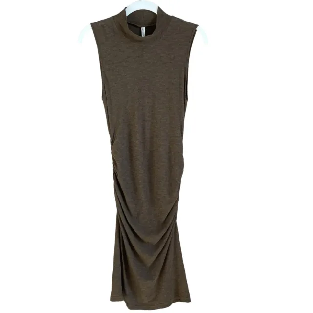 Lanston Marled Brown Mock Neck Ruched Bodycon Dress Size XS Minimalist Knit