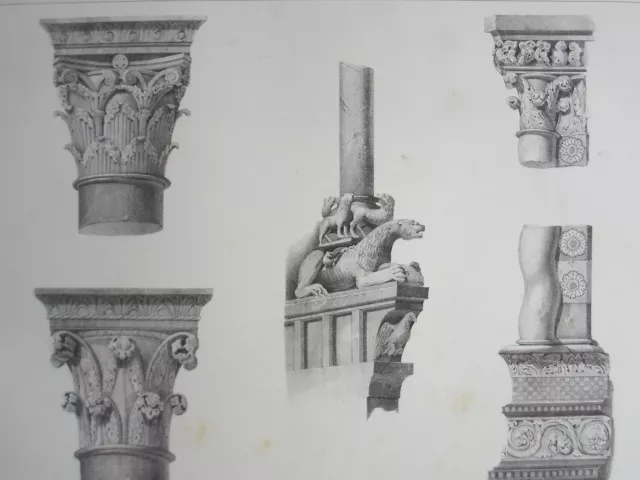Détails  CATHEDRALE ST LAURENT de GENES GRAVURE ARCHITECTURE MOYEN AGE XIXéme