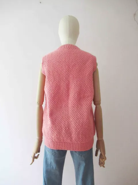 70s 80s Bubble Gum Barbie Pink Acrylic Knit Winter Vest Small - Large 3