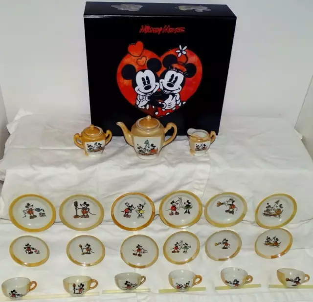 EX! DISNEY 1930's 23 PIECE "MICKEY MOUSE CHINA TEA SET" WITH CUSTOM DISPLAY BOX