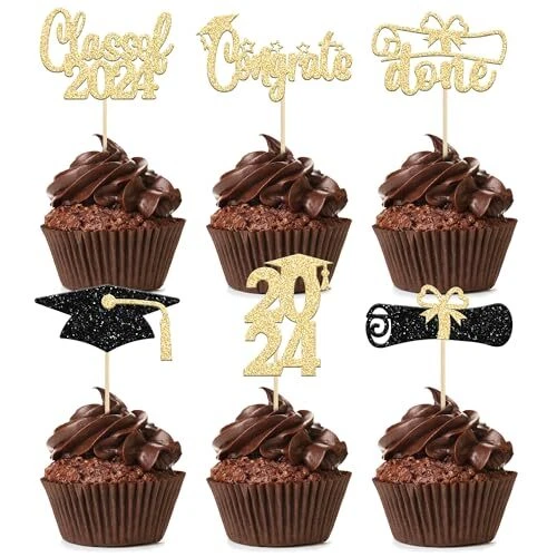GRADUATION CUPCAKE TOPPERS 2024 Gold Glitter Class of 2024 Cupcake Toppers Su... 8.85 PicClick
