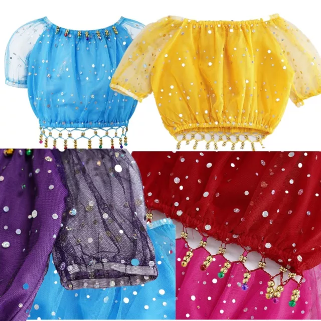 Kids Girls Belly Dance Indian Short Sleeve Clothes Children's Stage Performance