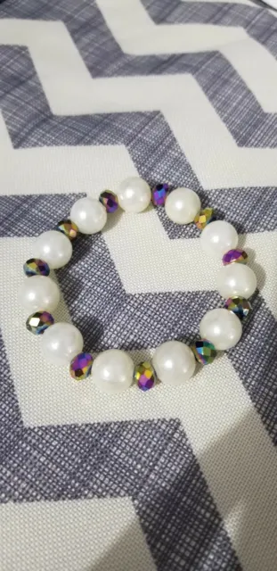 Glass Colorful Beads And Faux Pearl Bracelet handmade