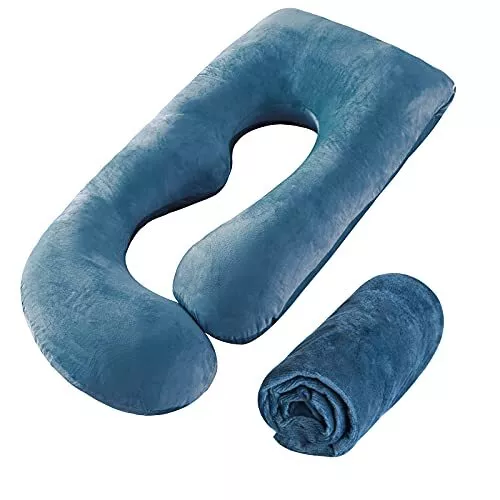 Pregnancy Velvet Pillowcase Maternity Belly Pillow Body U Shape Extra Large Blue