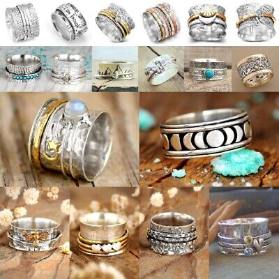 Handmade Carving 925 Silver Rings for Women Wedding Party Ring Jewelry Size 6-11