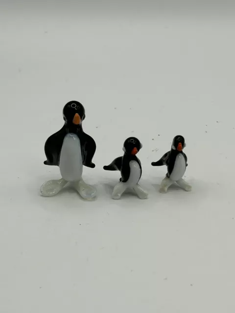 Penguins Glass Penguin Family Of 3 Miniatures