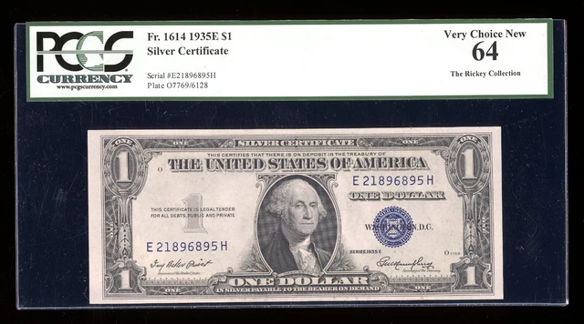 DBR 1935-E $1 Silver Fr. 1614 EH Block PCGS 64 Serial E21896895H