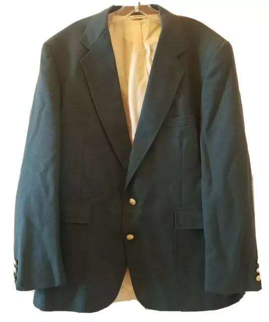VTG 70s Blazer Mens 46 Green Teal Polyester Two Gold Button Sport Coat Jacket
