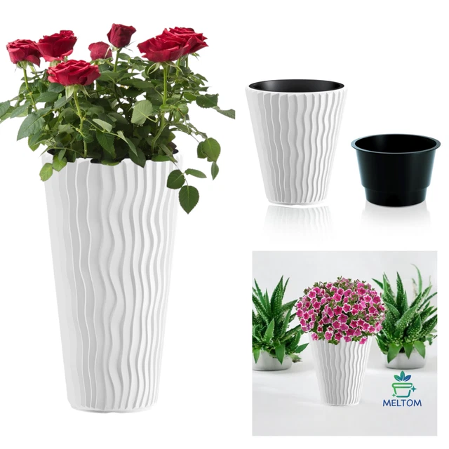 LISSEK Balkon-Blumentopf 3er Set – Weiß/Schwarz, ø 28 Cm, Höhe 25 Cm Inkl. Kabelbinder