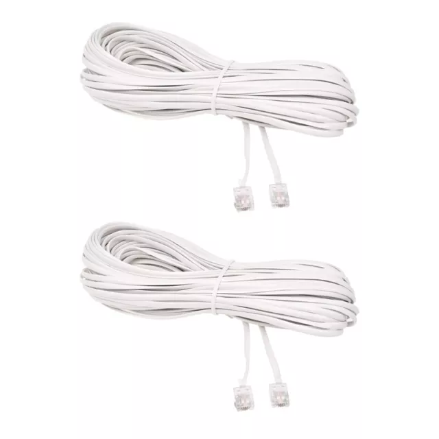 2X White Male 6P2C RJ11 Plug Telephone Fax Modem Line Cable, 14M for7511