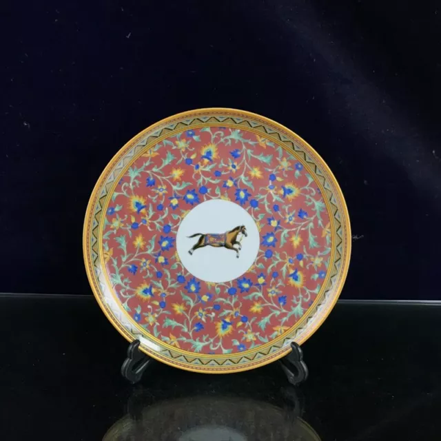 Old Chinese powder color porcelain gilded horse pattern plate Qianlong Mark