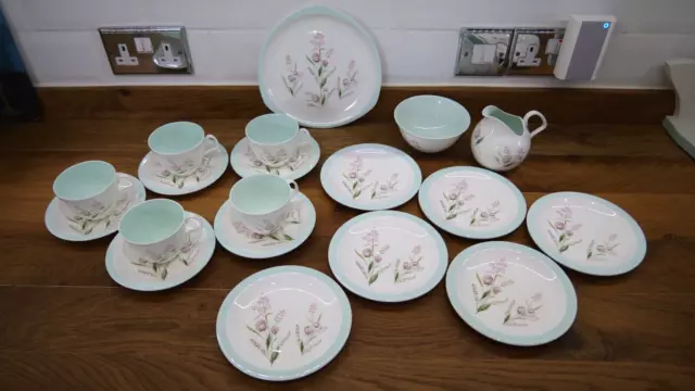 Foley bone china teaset springtime pattern of beautiful flowers 1960s pale green