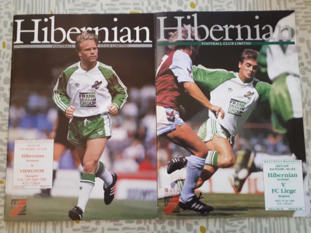Hibernian Home Programmes UEFA Cup v Videoton/FC Liege Season 1989/90