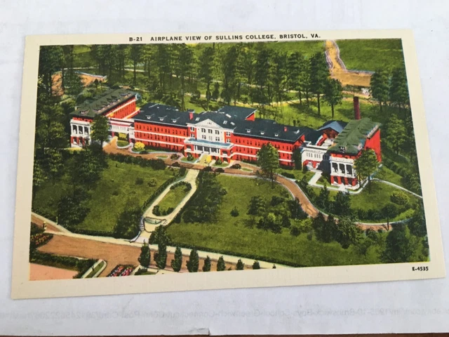 BRISTOL VIRGINIA VA Sullins College Airplane View Linen  Old Vintage Postcard