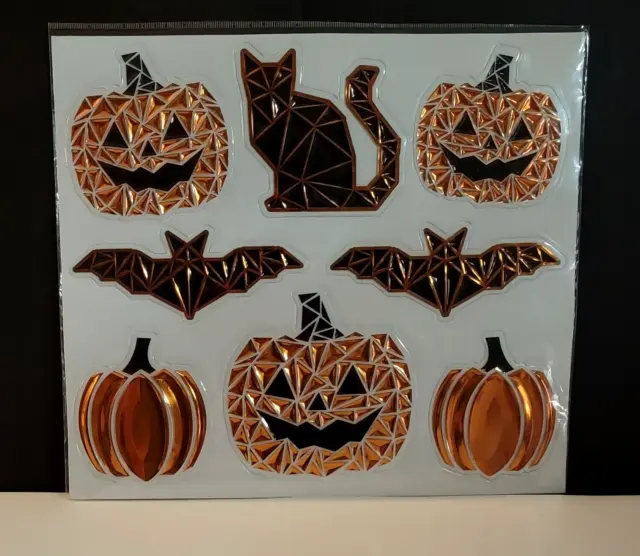 Halloween Window Clings-Stained Glass Look Pumpkins, Jack O'Lanterns, Bats, Cat