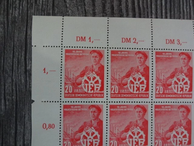 Ddr 1956: Kpl. Bogen Postfrisch Mi 527 Veb 10 Jahre Volkseigene Betriebe Dv 3