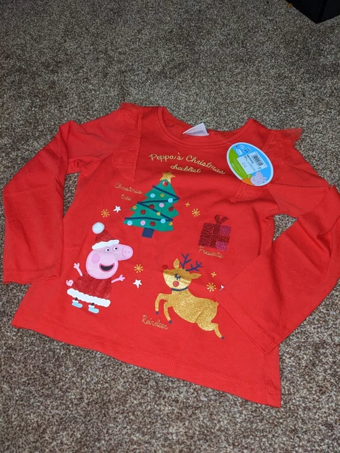 NEW NEXT 4-5 Years Girls Red Peppa Pig XMAS Christmas Top T-SHIRT Long Sleeve