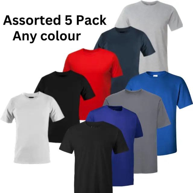 5 Pack Mens Plain 100% Cotton Blank T Shirt Tee T-shirt Multi Pack Crew Neck Gym