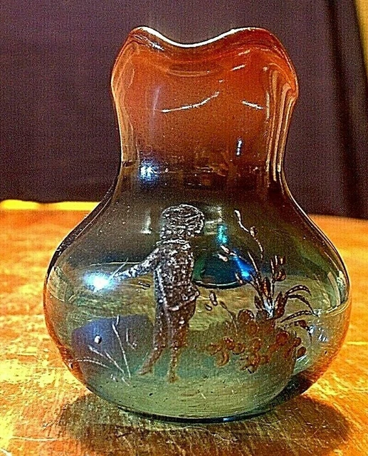 Unusual Antique 2 Color Mary Gregory Miniature Pitcher