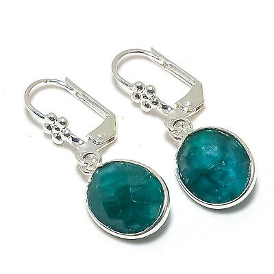 Green Jade Gemstone handmade 925 Sterling Silver Jewelry Earring 1.18 " n488
