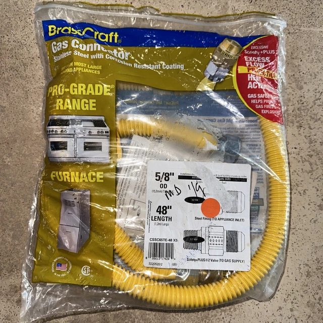 NEW BRASSCRAFT CSSC65TE 5/8"OD x 48" GAS CONNECTOR W/SAFETY + PLUS 2