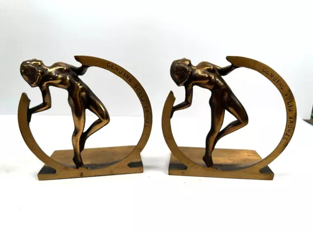 vtg Pair (x2) Genuine Bronze Art Deco Nude Flapper Bookends