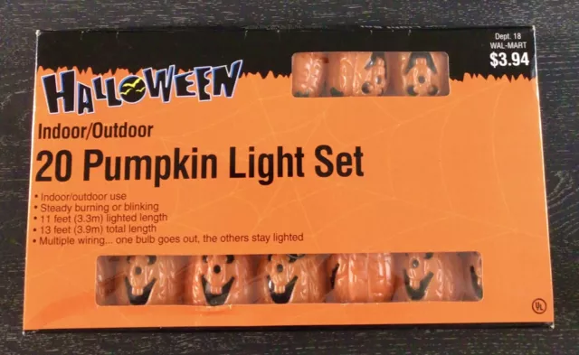 Vintage Indoor Outdoor 20 Pumpkin String Light Set Blowmold Style Halloween