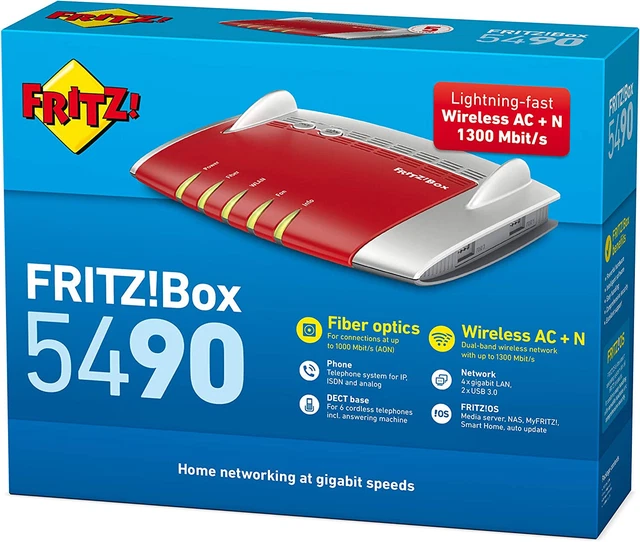AVM Fritzbox 5490 router in fibra ottica 4 porte Gigabit router WLAN 1300 Mbps rete