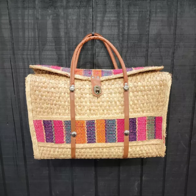 Tote Market Arm Bag Purse Large Woven Colorful Raffia Straw Beach Picnic Boho