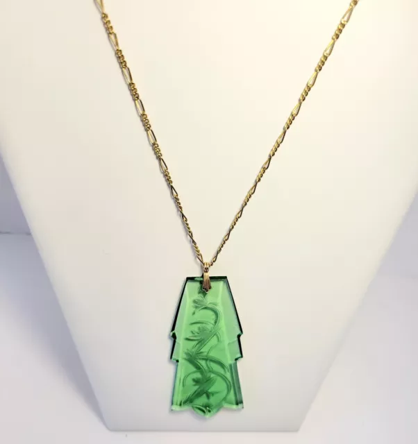 Art Deco Intaglio Glass Huge Pendant Necklace